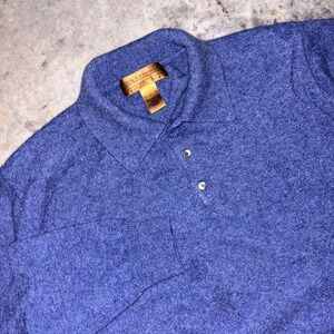 Mens Sweater Large Blue Cashmere Finest Two Ply Yarn Tight Knit Walking